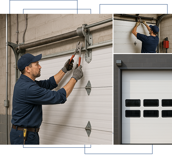 Commercial Garage Door Repair | Just Garage Door Poway CA Technician repairing commercial garage door in Poway CA business facility